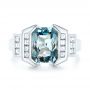 14k White Gold Custom Aquamarine And Diamond Engagement Ring - Top View -  103824 - Thumbnail