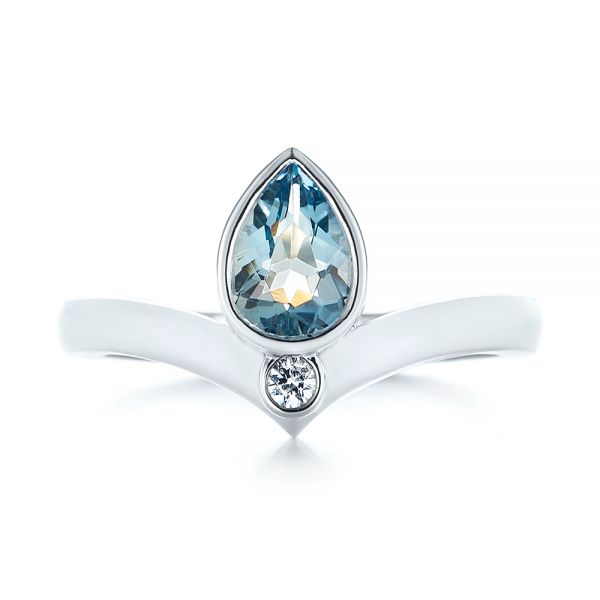 18k White Gold Custom Aquamarine And White Sapphire Engagement Ring - Top View -  103826