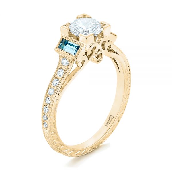 18k Yellow Gold 18k Yellow Gold Custom Aquamarine And Diamond Engagement Ring - Three-Quarter View -  102862