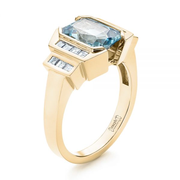 18k Yellow Gold 18k Yellow Gold Custom Aquamarine And Diamond Engagement Ring - Three-Quarter View -  103824