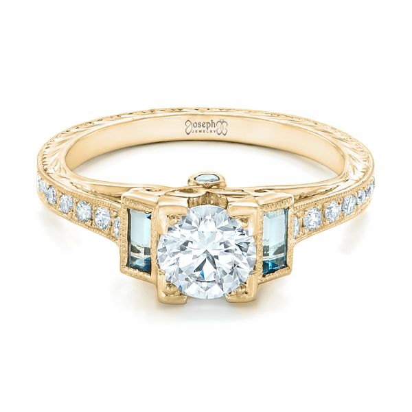 18k Yellow Gold 18k Yellow Gold Custom Aquamarine And Diamond Engagement Ring - Flat View -  102862
