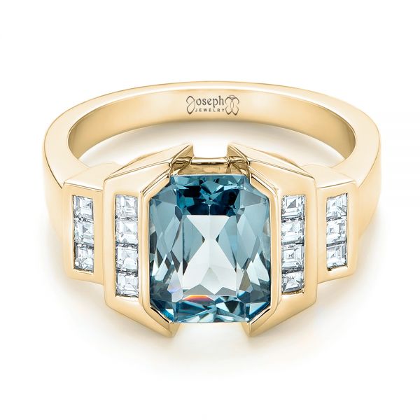 18k Yellow Gold 18k Yellow Gold Custom Aquamarine And Diamond Engagement Ring - Flat View -  103824