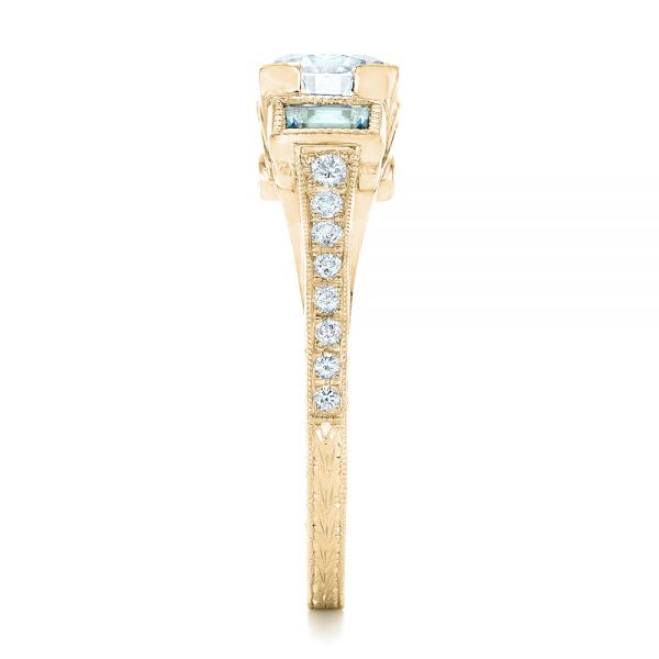 18k Yellow Gold 18k Yellow Gold Custom Aquamarine And Diamond Engagement Ring - Side View -  102862
