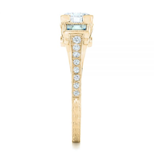 14k Yellow Gold 14k Yellow Gold Custom Aquamarine And Diamond Engagement Ring - Side View - 102862