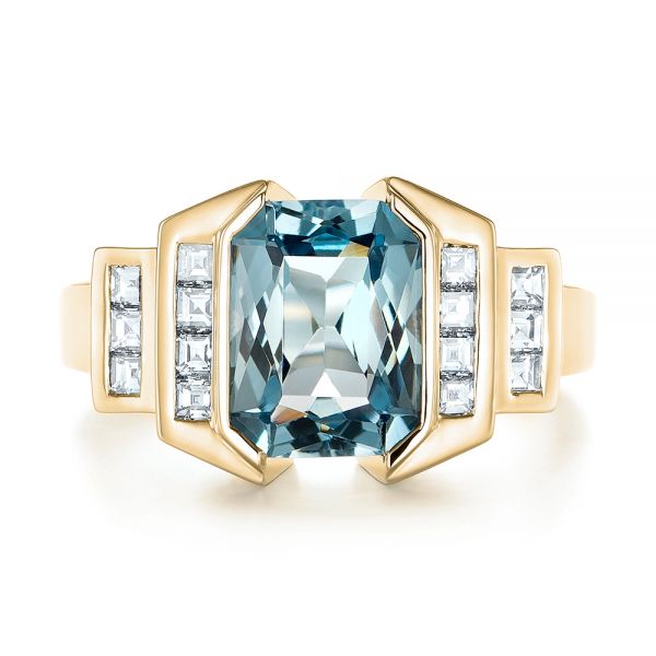 18k Yellow Gold 18k Yellow Gold Custom Aquamarine And Diamond Engagement Ring - Top View -  103824