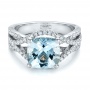  18K Gold 18K Gold Custom Aquamarine And Diamond Engagement Ring - Flat View -  100895 - Thumbnail