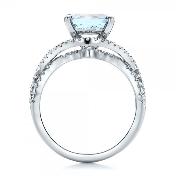  Platinum Platinum Custom Aquamarine And Diamond Engagement Ring - Front View -  100895