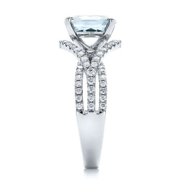  Platinum Platinum Custom Aquamarine And Diamond Engagement Ring - Side View -  100895