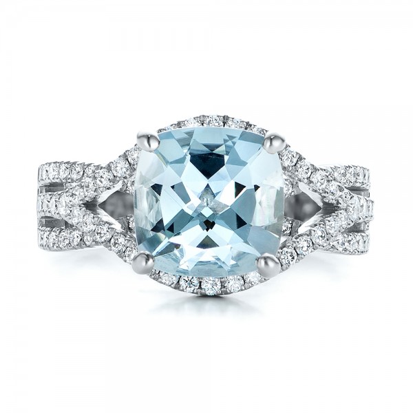  18K Gold 18K Gold Custom Aquamarine And Diamond Engagement Ring - Top View -  100895