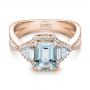 14k Rose Gold 14k Rose Gold Custom Aquamarine And Diamond Halo Engagement Ring - Flat View -  102048 - Thumbnail