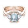 18k Rose Gold 18k Rose Gold Custom Aquamarine And Diamond Halo Engagement Ring - Flat View -  102048 - Thumbnail