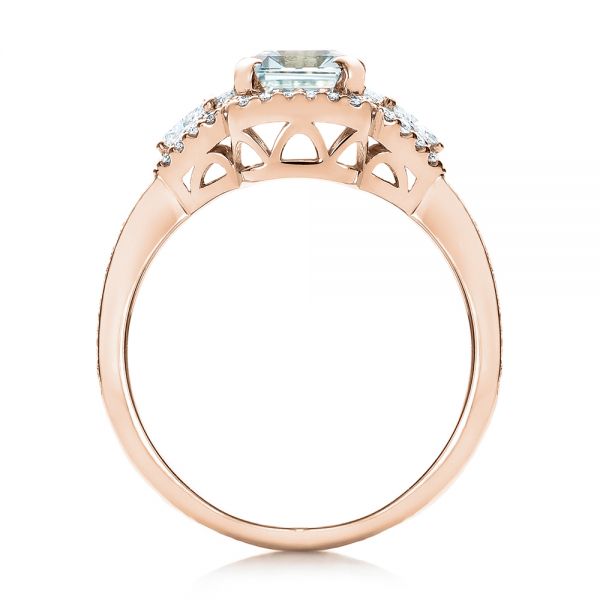 18k Rose Gold 18k Rose Gold Custom Aquamarine And Diamond Halo Engagement Ring - Front View -  102048