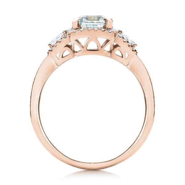18k Rose Gold 18k Rose Gold Custom Aquamarine And Diamond Halo Engagement Ring - Front View - 102048
