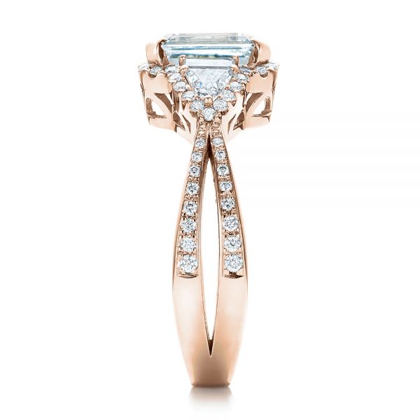 18k Rose Gold 18k Rose Gold Custom Aquamarine And Diamond Halo Engagement Ring - Side View -  102048