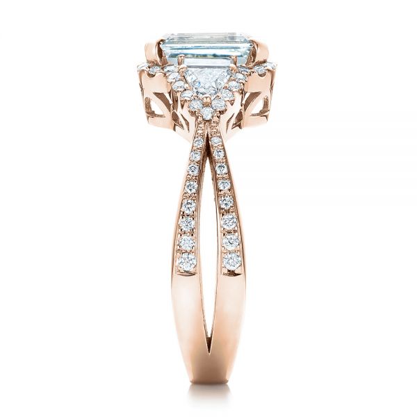 18k Rose Gold 18k Rose Gold Custom Aquamarine And Diamond Halo Engagement Ring - Side View - 102048