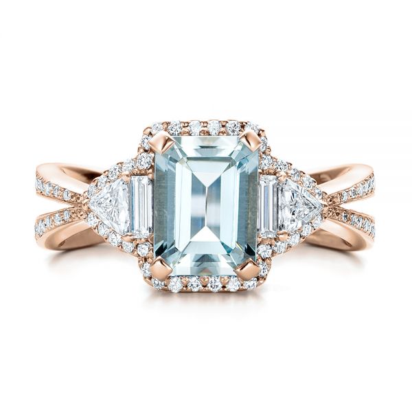 18k Rose Gold 18k Rose Gold Custom Aquamarine And Diamond Halo Engagement Ring - Top View -  102048