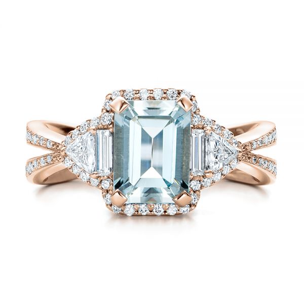 18k Rose Gold 18k Rose Gold Custom Aquamarine And Diamond Halo Engagement Ring - Top View - 102048