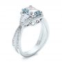 18k White Gold Custom Aquamarine And Diamond Halo Engagement Ring - Three-Quarter View -  102048 - Thumbnail