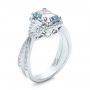 14k White Gold 14k White Gold Custom Aquamarine And Diamond Halo Engagement Ring - Three-Quarter View -  102048 - Thumbnail