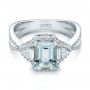 18k White Gold Custom Aquamarine And Diamond Halo Engagement Ring - Flat View -  102048 - Thumbnail