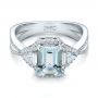  Platinum Platinum Custom Aquamarine And Diamond Halo Engagement Ring - Flat View -  102048 - Thumbnail