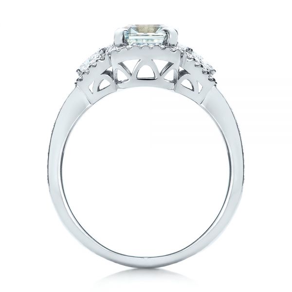 18k White Gold Custom Aquamarine And Diamond Halo Engagement Ring - Front View -  102048