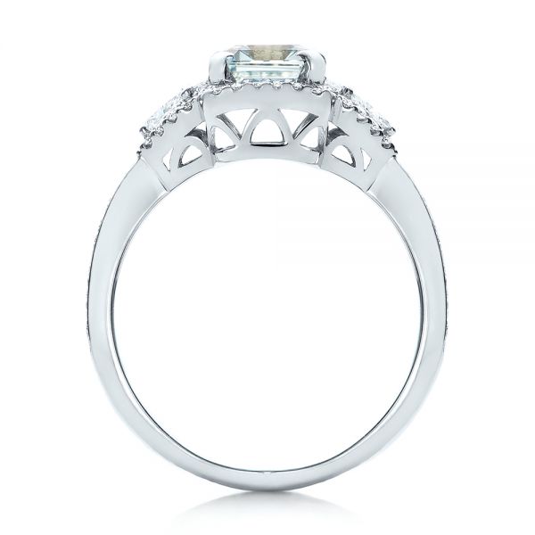 18k White Gold Custom Aquamarine And Diamond Halo Engagement Ring - Front View - 102048