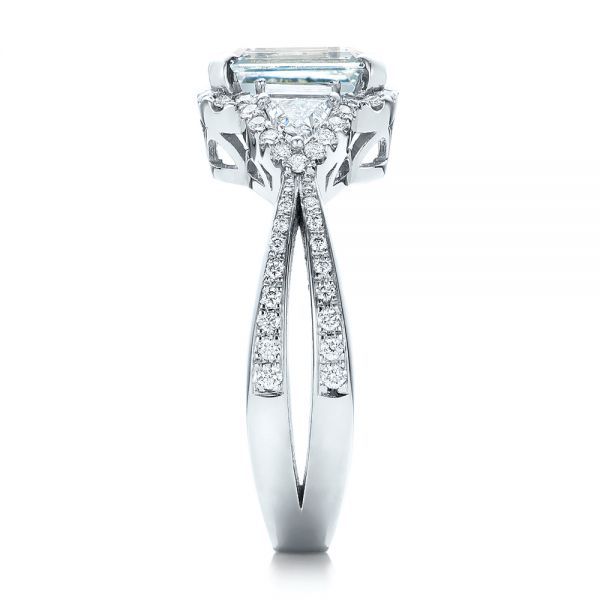 18k White Gold Custom Aquamarine And Diamond Halo Engagement Ring - Side View -  102048