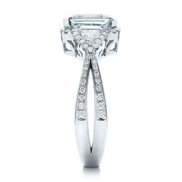 18k White Gold Custom Aquamarine And Diamond Halo Engagement Ring - Side View - 102048