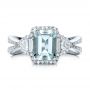 18k White Gold Custom Aquamarine And Diamond Halo Engagement Ring - Top View -  102048 - Thumbnail
