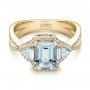14k Yellow Gold 14k Yellow Gold Custom Aquamarine And Diamond Halo Engagement Ring - Flat View -  102048 - Thumbnail
