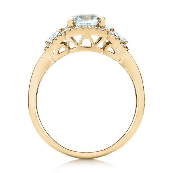 18k Yellow Gold 18k Yellow Gold Custom Aquamarine And Diamond Halo Engagement Ring - Front View -  102048