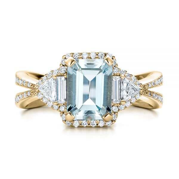 18k Yellow Gold 18k Yellow Gold Custom Aquamarine And Diamond Halo Engagement Ring - Top View -  102048