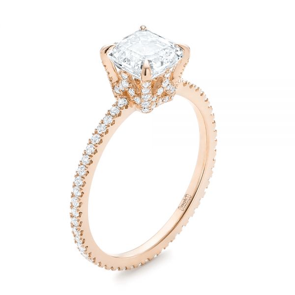 18k Rose Gold 18k Rose Gold Custom Asscher Diamond Engagement Ring - Three-Quarter View -  102739