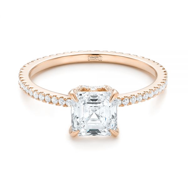 18k Rose Gold 18k Rose Gold Custom Asscher Diamond Engagement Ring - Flat View -  102739
