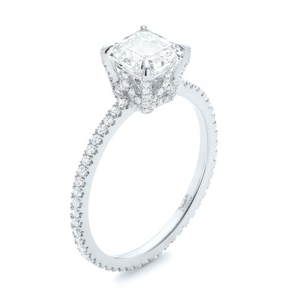 18k White Gold 18k White Gold Custom Asscher Diamond Engagement Ring - Three-Quarter View -  102739