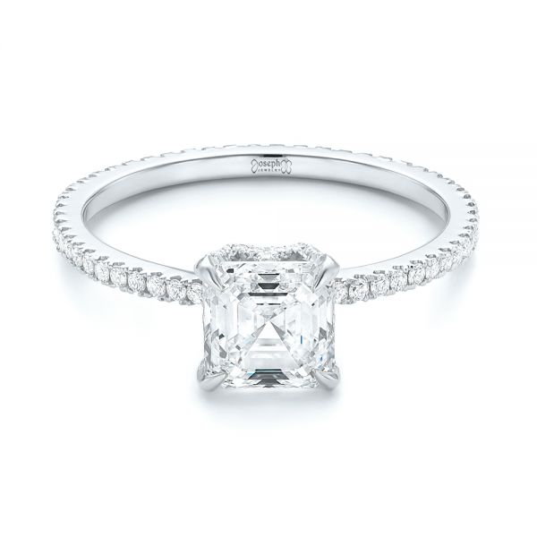 18k White Gold 18k White Gold Custom Asscher Diamond Engagement Ring - Flat View -  102739