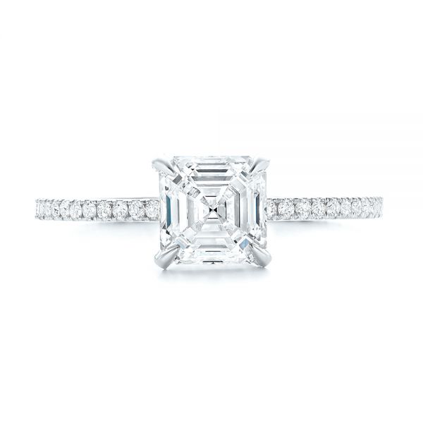 18k White Gold 18k White Gold Custom Asscher Diamond Engagement Ring - Top View -  102739