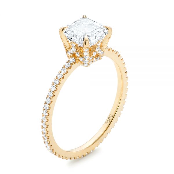 18k Yellow Gold Custom Asscher Diamond Engagement Ring - Three-Quarter View -  102739