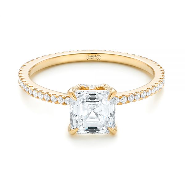 18k Yellow Gold Custom Asscher Diamond Engagement Ring - Flat View -  102739