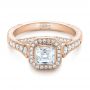 18k Rose Gold 18k Rose Gold Custom Asscher Diamond And Halo Engagement Ring - Flat View -  102282 - Thumbnail
