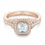 18k Rose Gold 18k Rose Gold Custom Asscher Diamond And Halo Engagement Ring - Flat View -  102282 - Thumbnail