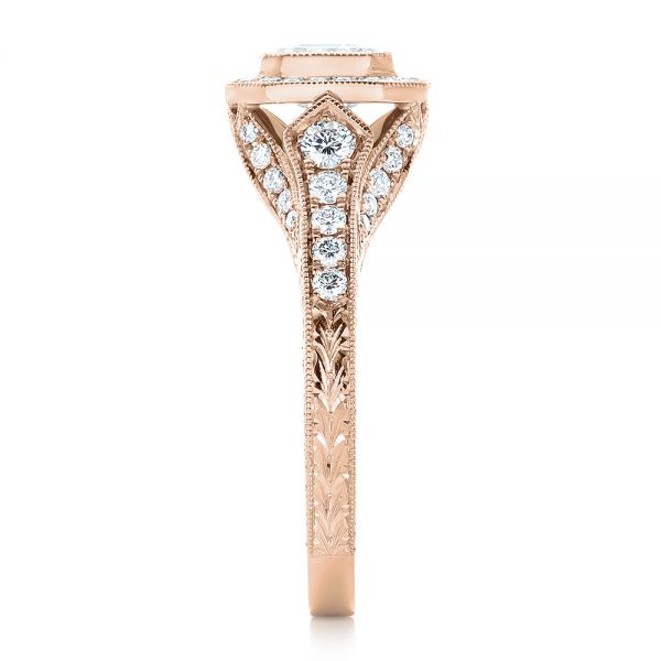 18k Rose Gold 18k Rose Gold Custom Asscher Diamond And Halo Engagement Ring - Side View -  102282