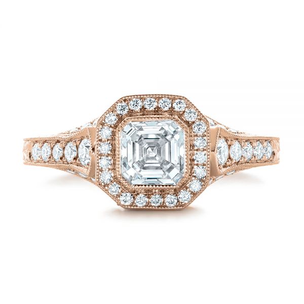 18k Rose Gold 18k Rose Gold Custom Asscher Diamond And Halo Engagement Ring - Top View -  102282