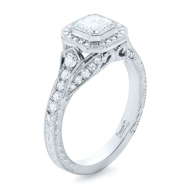 Custom Asscher Diamond and Halo Engagement Ring - Image