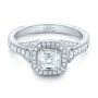 18k White Gold Custom Asscher Diamond And Halo Engagement Ring - Flat View -  102282 - Thumbnail
