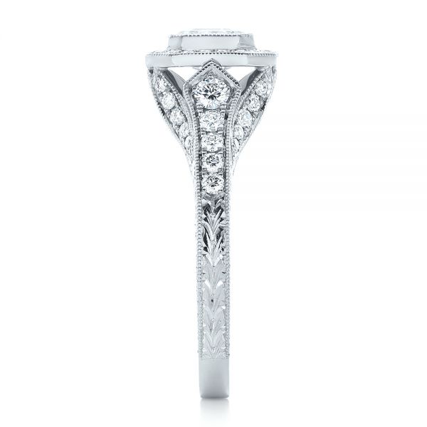 14k White Gold 14k White Gold Custom Asscher Diamond And Halo Engagement Ring - Side View -  102282