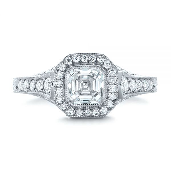 14k White Gold 14k White Gold Custom Asscher Diamond And Halo Engagement Ring - Top View -  102282