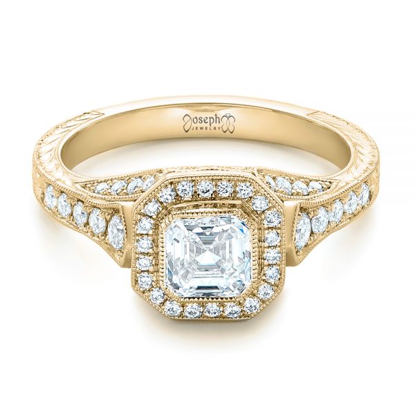 14k Yellow Gold 14k Yellow Gold Custom Asscher Diamond And Halo Engagement Ring - Flat View - 102282