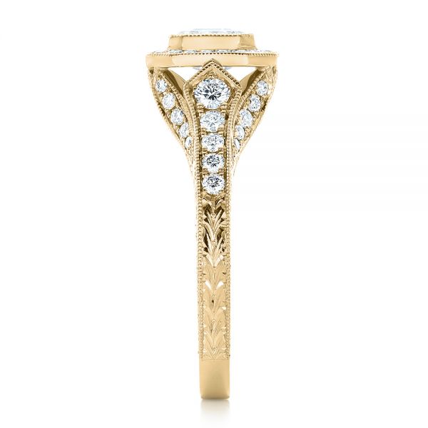 18k Yellow Gold 18k Yellow Gold Custom Asscher Diamond And Halo Engagement Ring - Side View -  102282